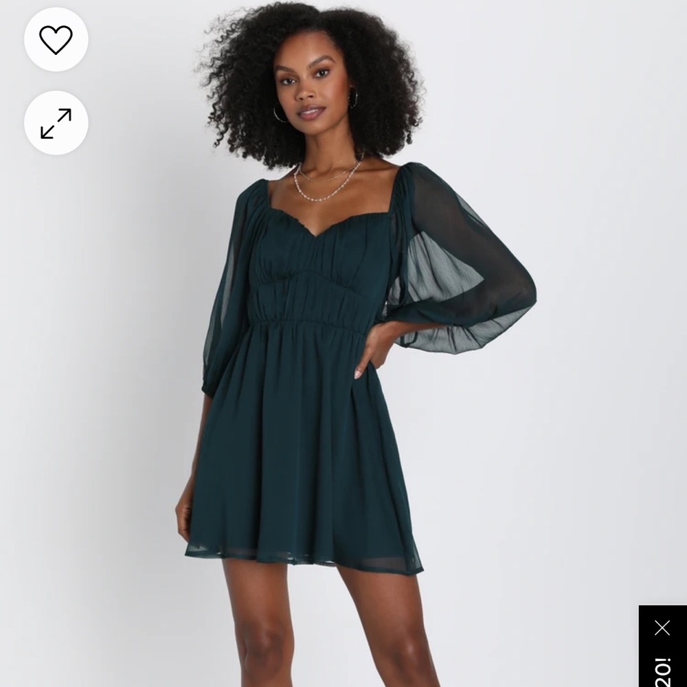 Vivacious Arrival Emerald Chiffon Balloon Sleeve Mini Dress